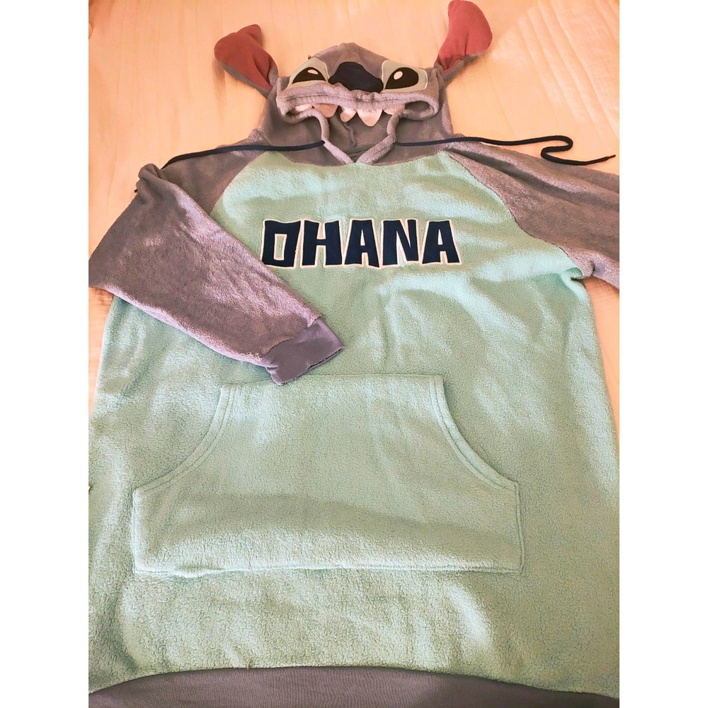 Disney Stitch Ohana Fleece Pullover Hoodie w/ Pockets Blue/Gray Teens M 8-10
